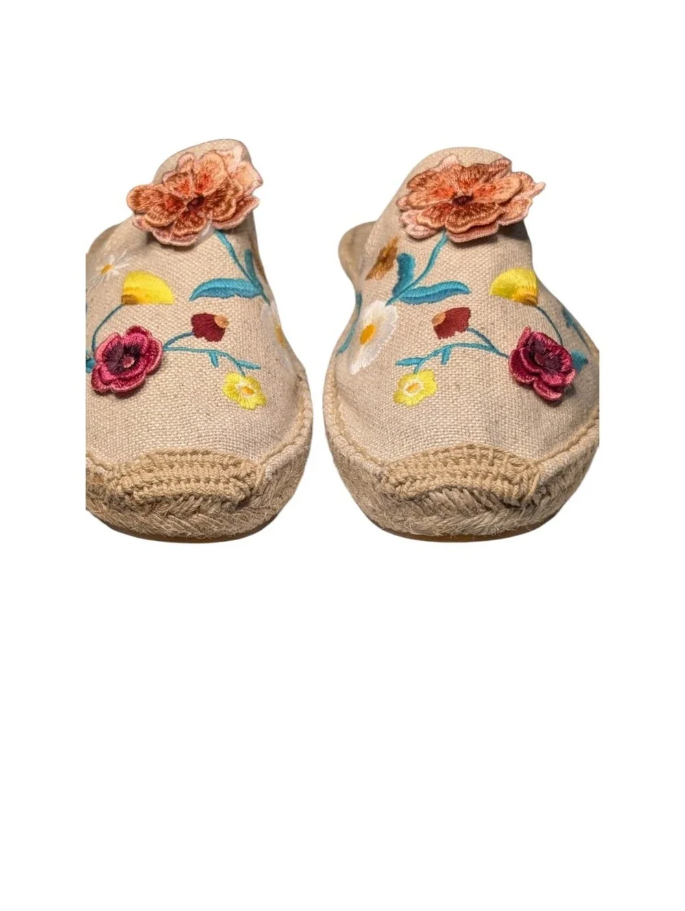 Soludos Summer 3D Flowers Embroidered Smoking Mule Espadrilles size 10 Linen